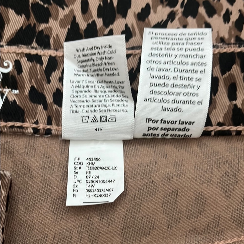 Terra & Sky Animal Print Black Brown Tan Straight Leg Stretch Pants 14W - Picture 7 of 9